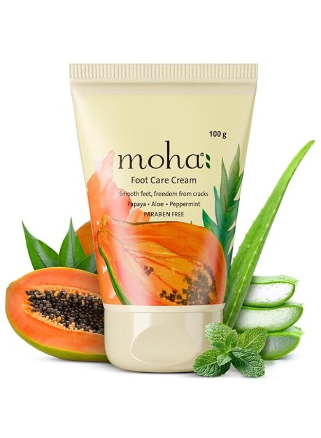 موها: كريم موها للعناية بالقدمين الجافة والمتشققة | كريم مغذي ومرمم للكعبين، سريع المفعول | تركيبة منعشة ونباتية تحتوي على الصبار والبابايا والنعناع والكابوركاشري | مثبت سريرياً | كريم مرطب للقدمين للبشرة الخشنة والمتصلبة | عناية بالقدمين لتنعيم وتقشير البشرة، خالي من البارابين، مناسب للرجال والنساء - 100 غرام (عبوة واحدة) - Image 1